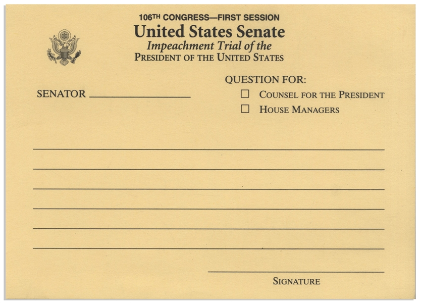 Senate Question Card for the Bill Clinton Impeachment Trial
